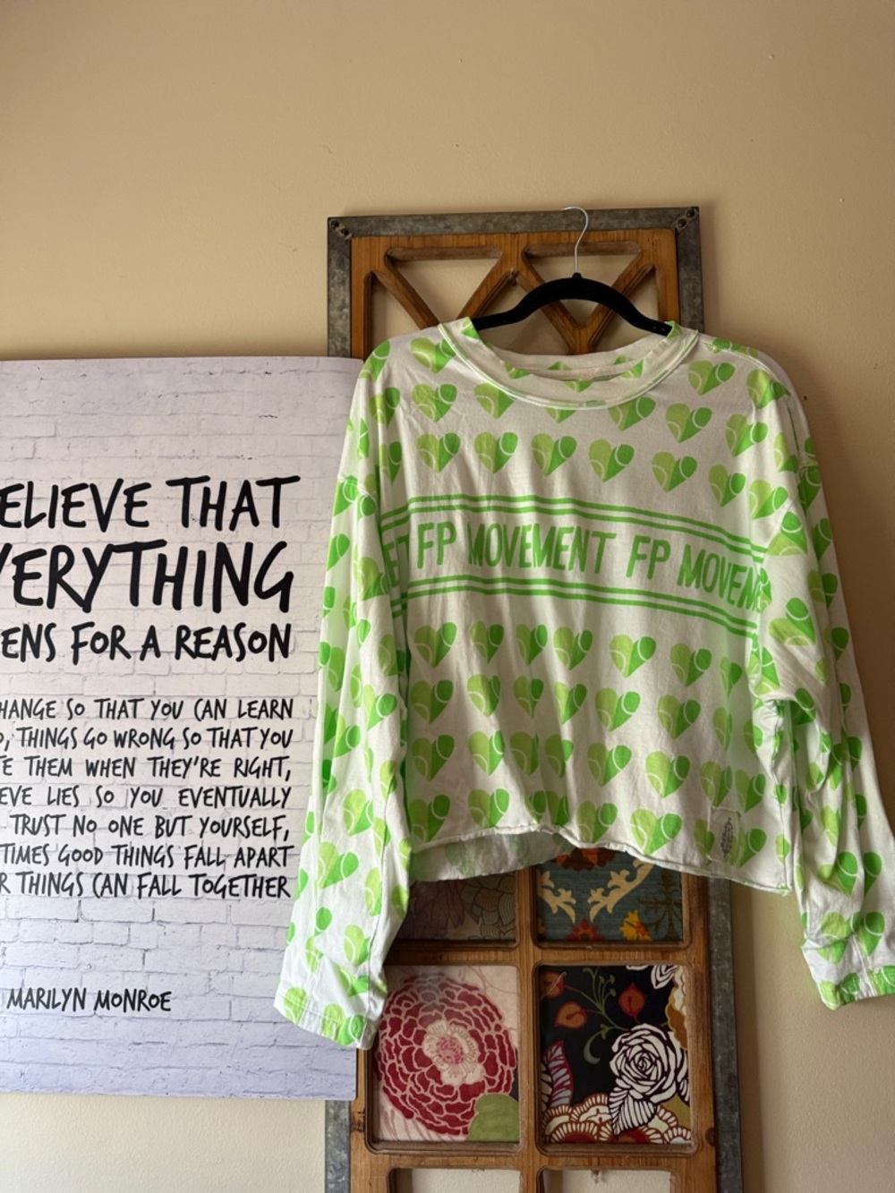 Free People Movement Neon Green Heart-Print Cropped Sweatshirt